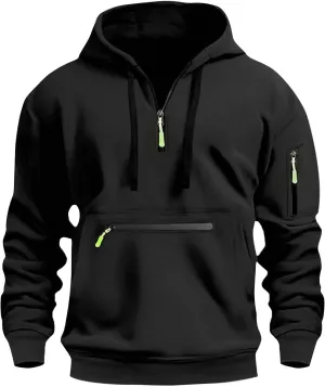 Tactical Hoodies for Men Outdoor Athletic Quarter Zip Pullover Winter Warm Long Sleeve Hooded Sweatshirt with Pockets