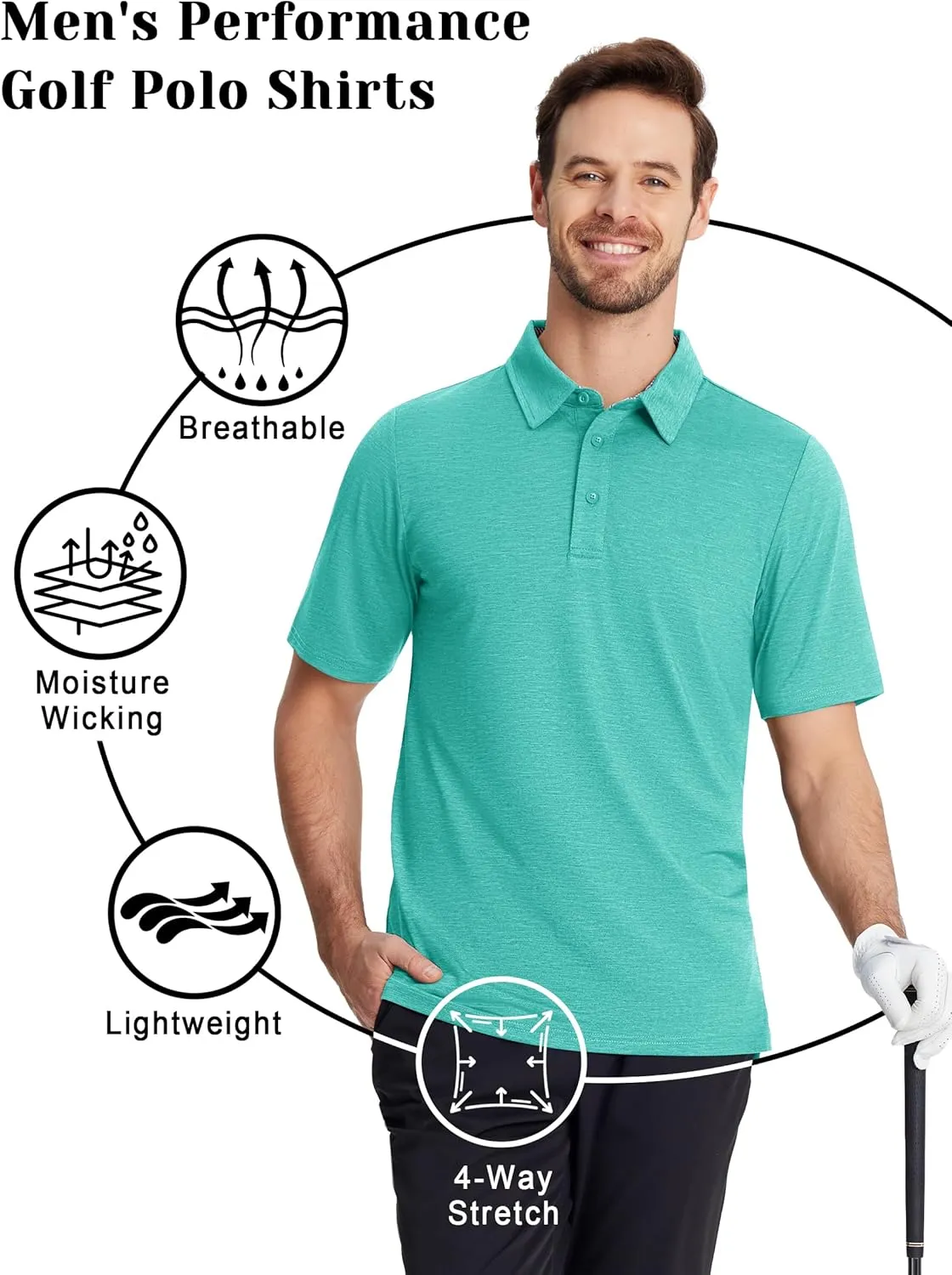 TACVASEN Men's Golf Shirts Short Sleeve Quick Dry Polo Shirts Moisture Wicking Casual Business Sports Breathable Polo