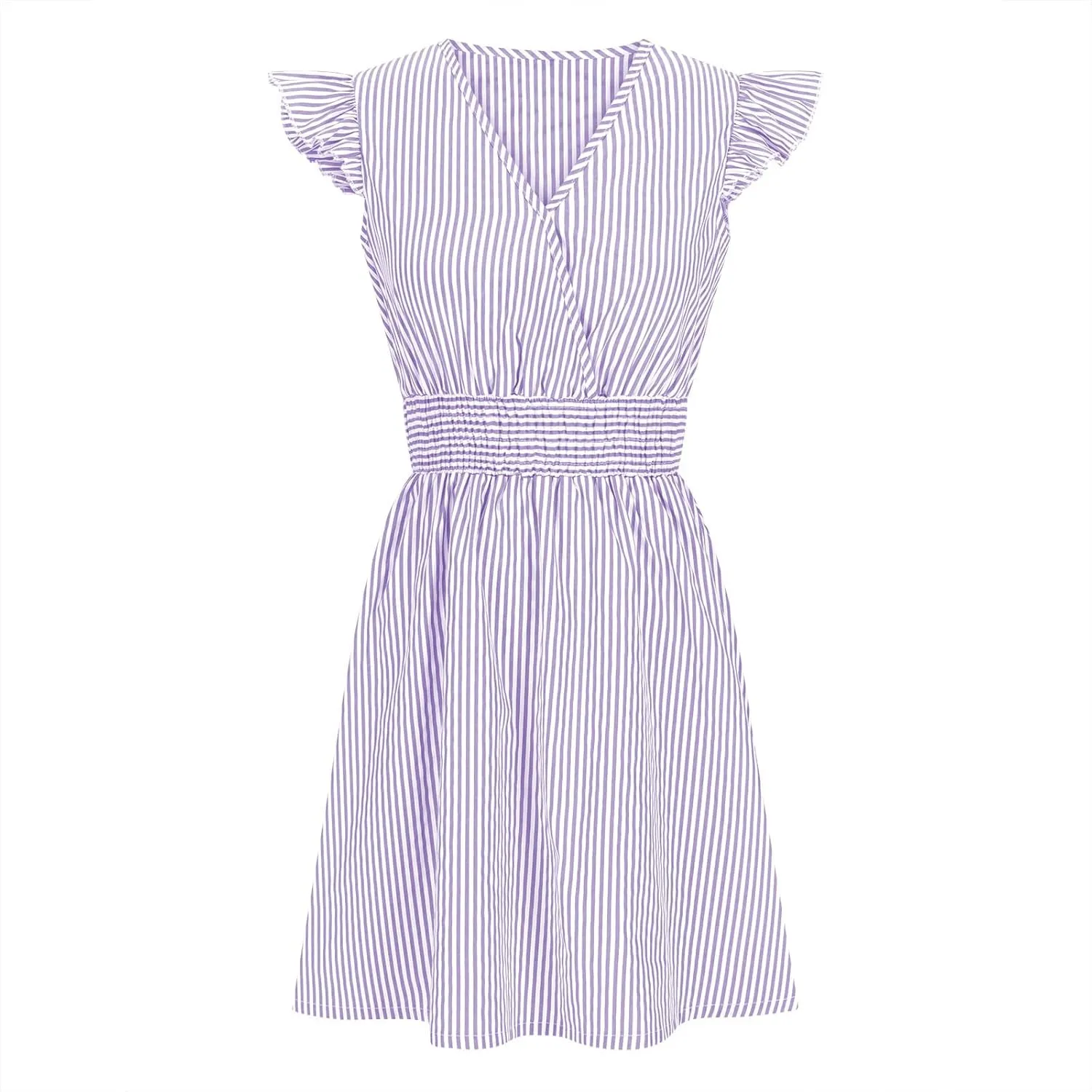 TANGNADE Women's Summer Midi Dress Striped Short Sleeve V Neck T Shirt Dresses Loose A Line Flowy Casual Beach Sundress