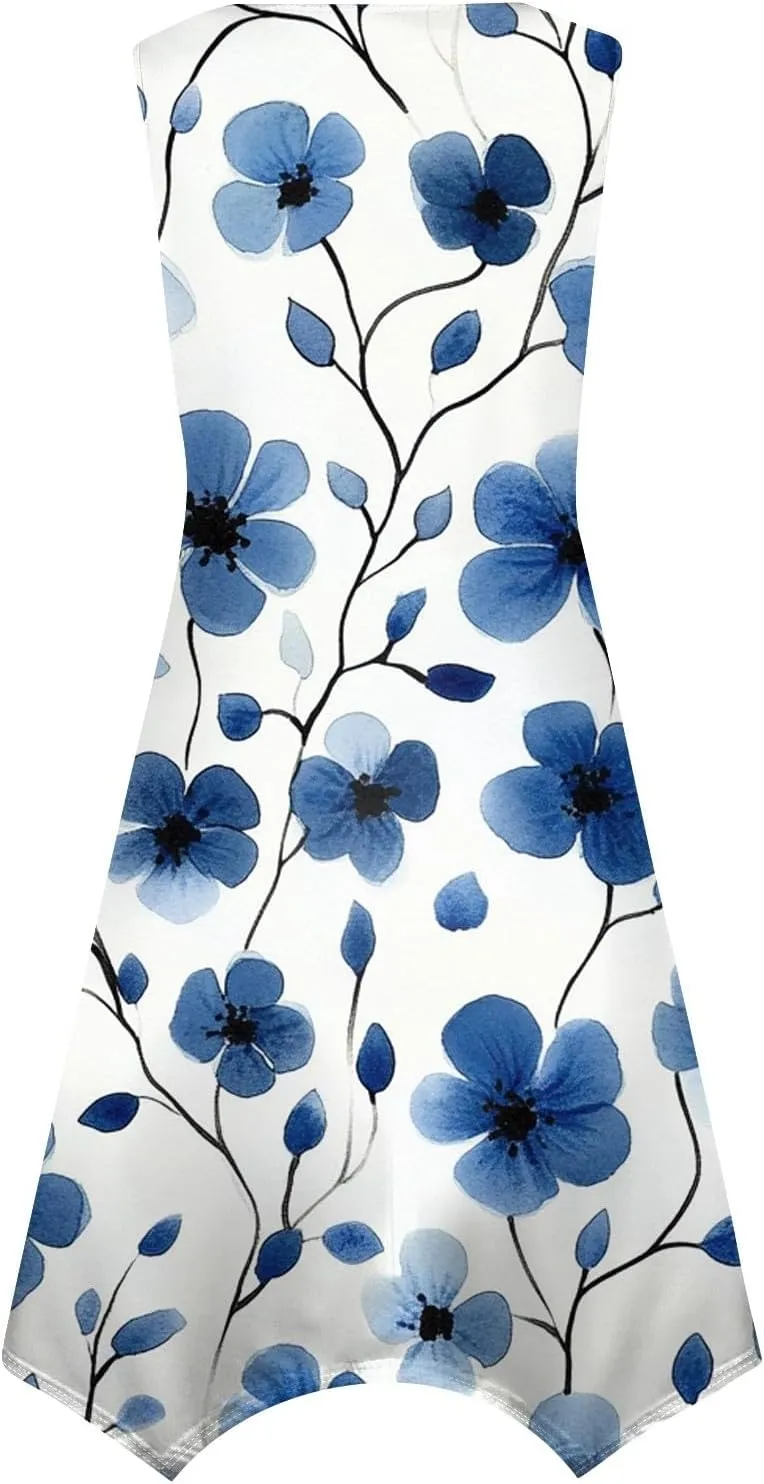 Tank Dress for Women Summer Midi Sleeveless Irregular Hem Plus Size Dress U-Neck Cocktail Dresses A Line with Pockets