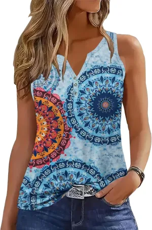 Tank Tops for Women Summer Tops Casual Button Down Shirts Loose Fit V Neck Sleeveless T Shirts