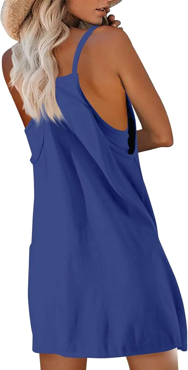 Tennis Dresses for Women Women's Summer Sleeveless Athletic Dress Spaghetti Strap Short Flapper Dresses with Pockets