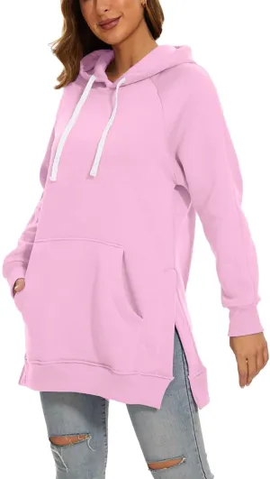 The Warmy Oversized Hoodie Dress for Women Split Hem Pullover Long Sweatshirt with Pocket Valentines Day Gift for Her
