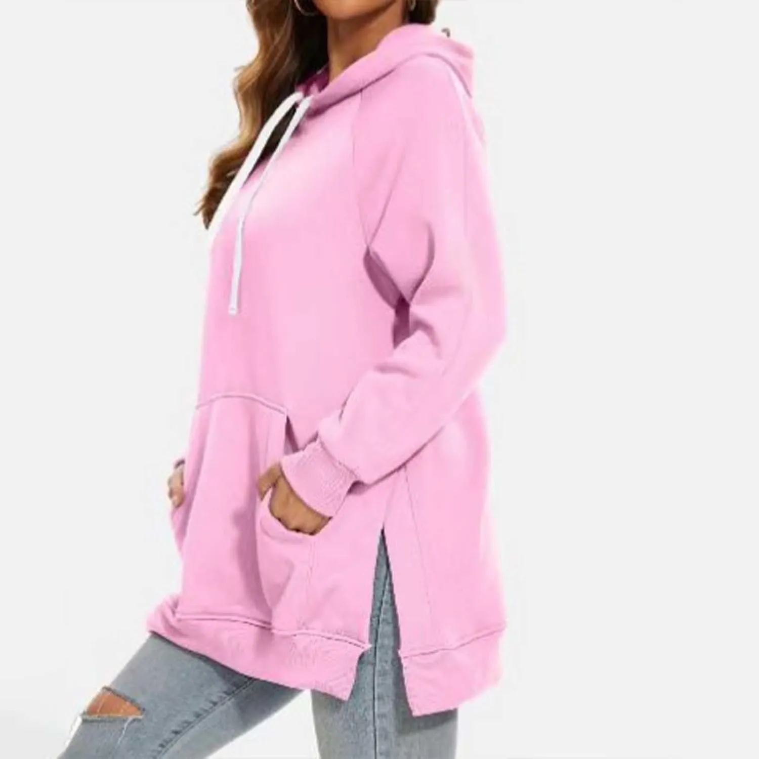 The Warmy Oversized Hoodie Dress for Women Split Hem Pullover Long Sweatshirt with Pocket Valentines Day Gift for Her