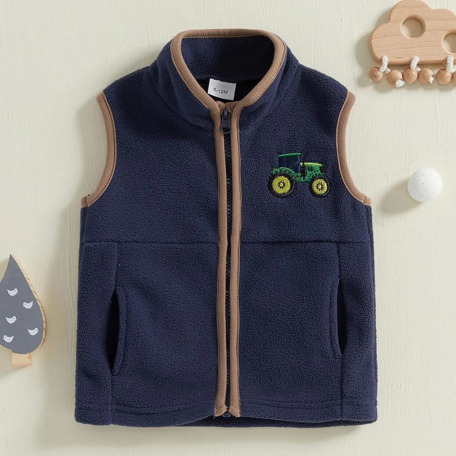 Toddler Boys Winter Fleece Vest Casual Sleeveless Zip Up Tractor Print Vest Jacket Coat with Pockets