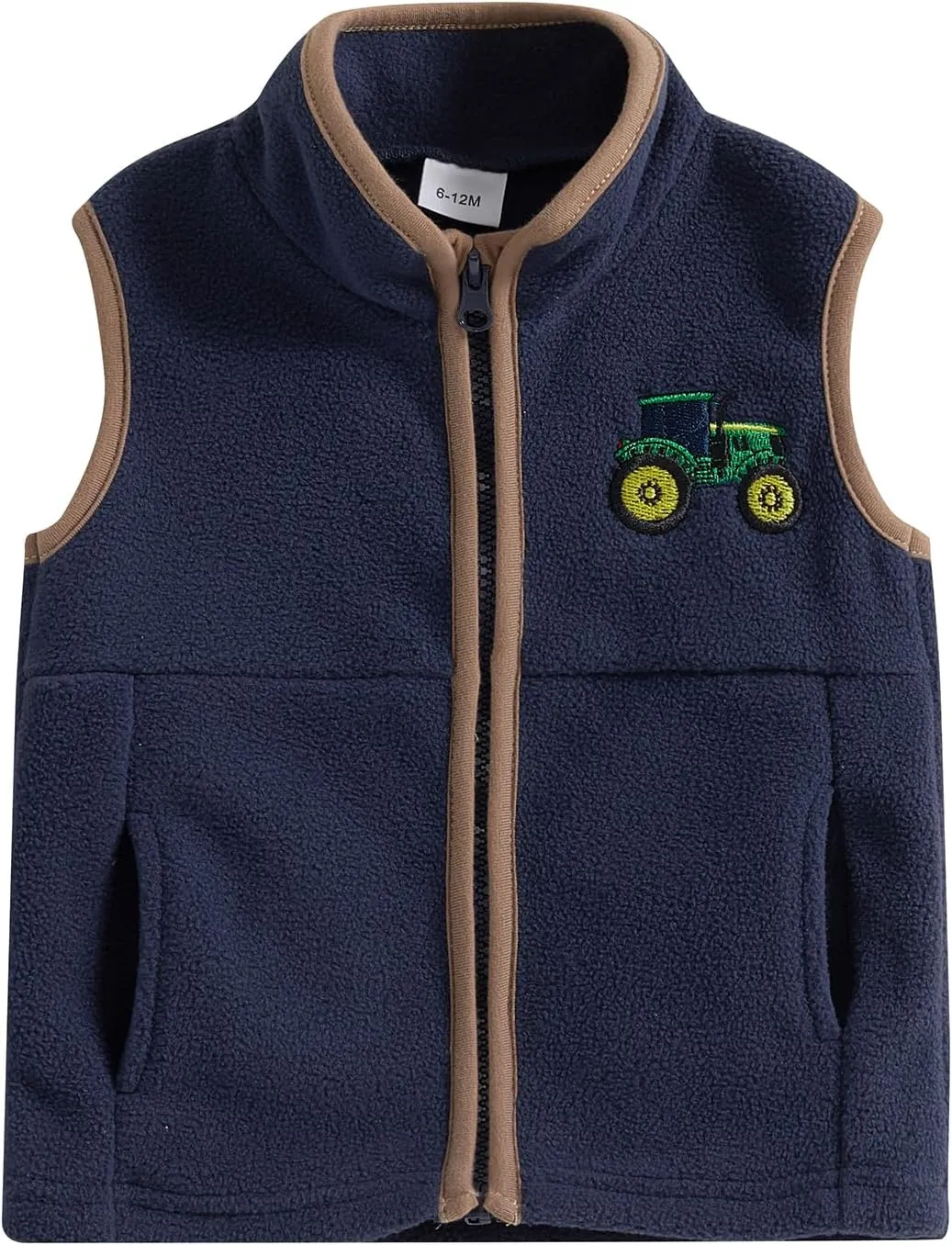Toddler Boys Winter Fleece Vest Casual Sleeveless Zip Up Tractor Print Vest Jacket Coat with Pockets