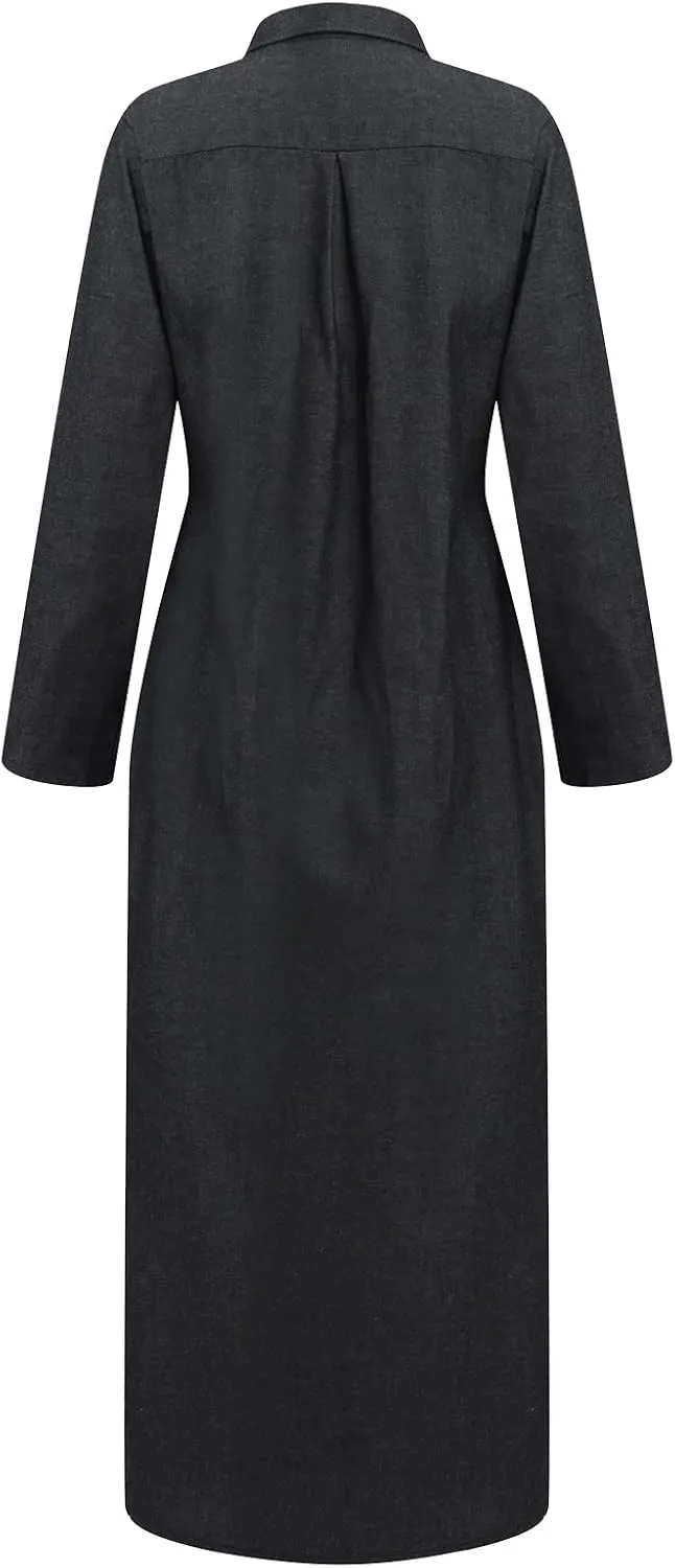 Trendy Button Down Long Sleeve Shirt Maxi Dress Summer Sexy V Neck Plus Size Fall Formal Elegant Casual Long Dress