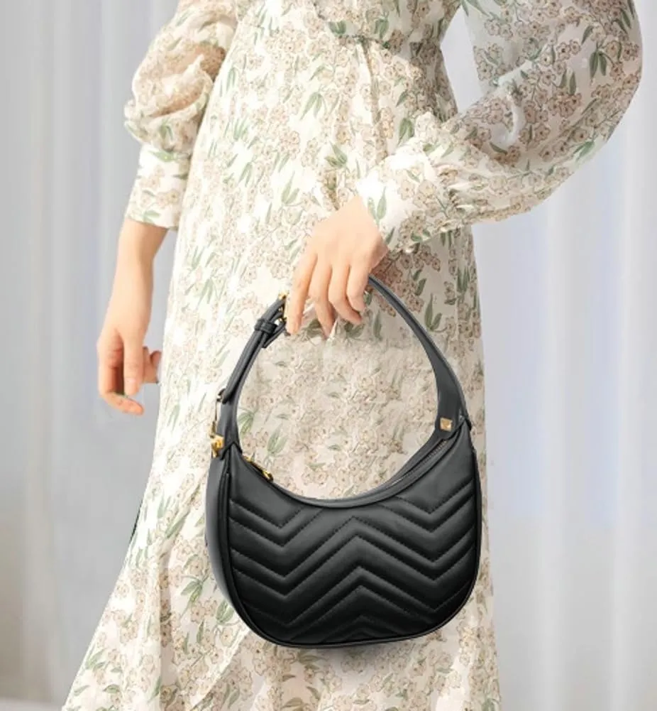 Trendy Handbags for Women Elegant Leather Shoulder Crossbody Bag Crescent Tote Top Handle Purse Satchel with Chain