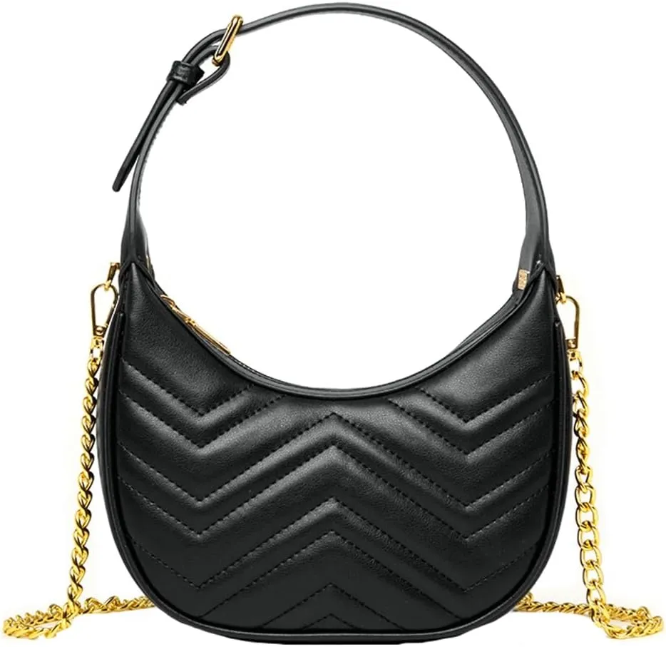 Trendy Handbags for Women Elegant Leather Shoulder Crossbody Bag Crescent Tote Top Handle Purse Satchel with Chain