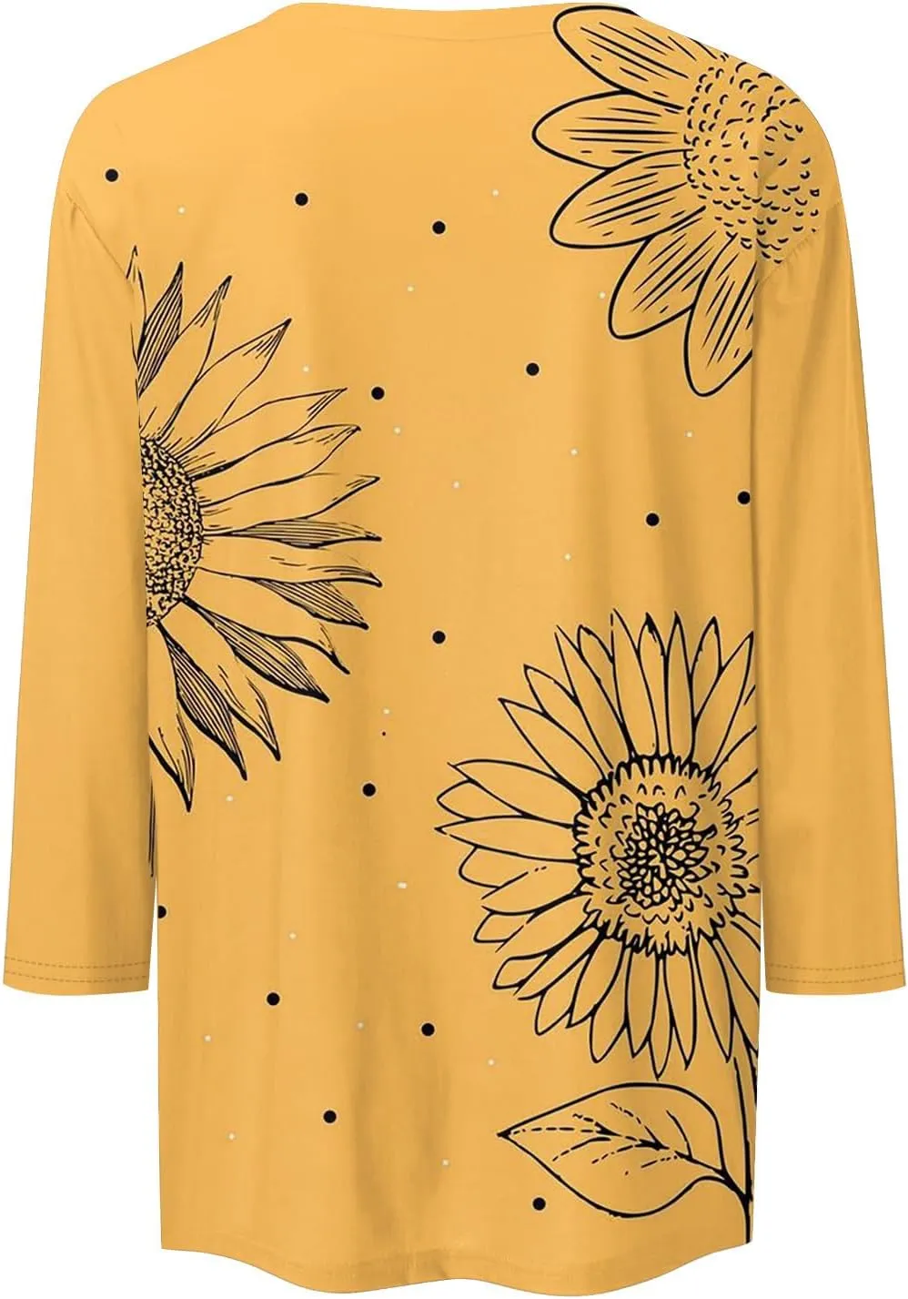 Trendy Tops for Women 2024 3/4 Length Sleeve Crew-Neck T Shirts Flower Printing Loose Casual Blouses
