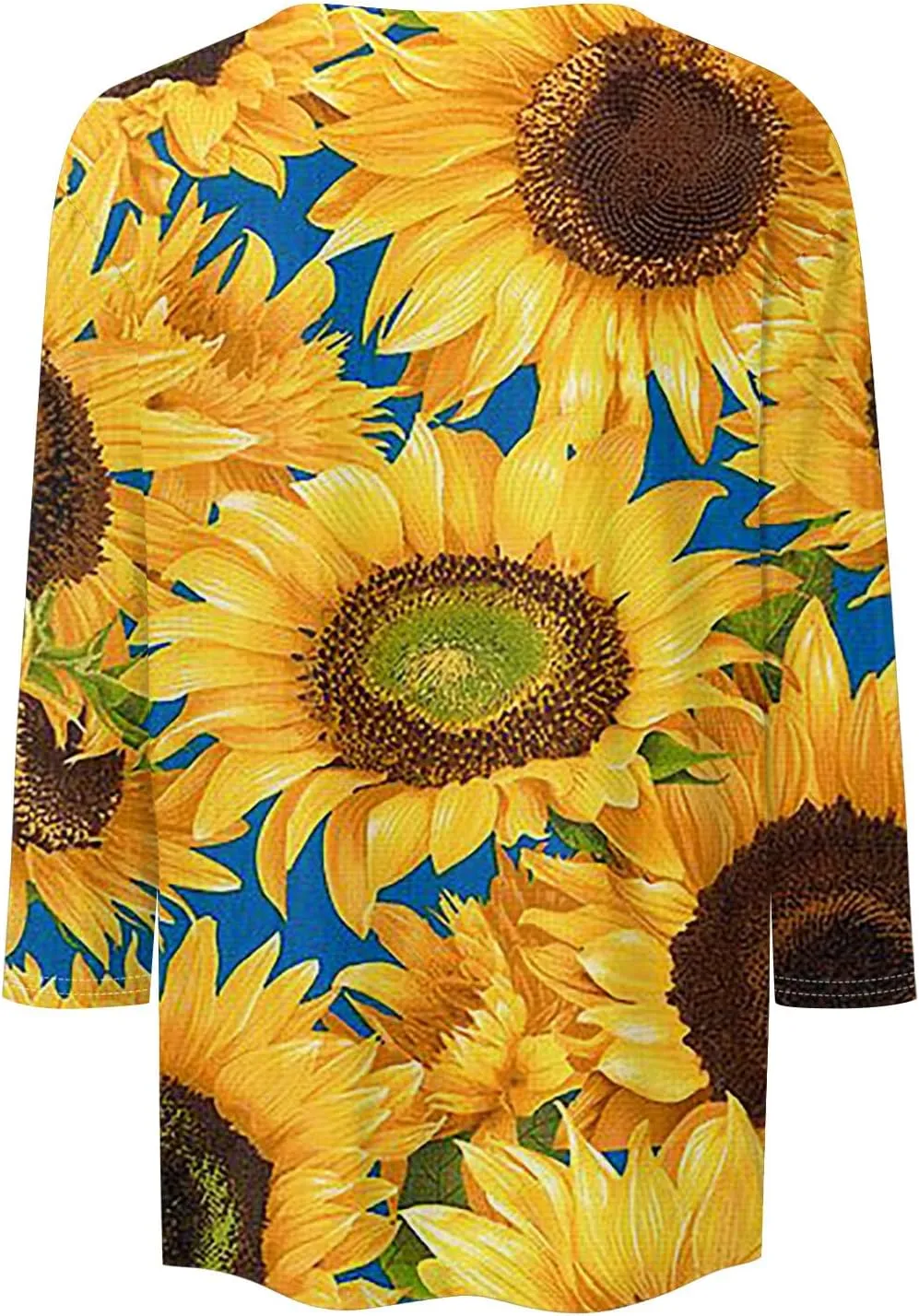 Trendy Tops for Women 2024 3/4 Length Sleeve Crew-Neck T Shirts Flower Printing Loose Casual Blouses