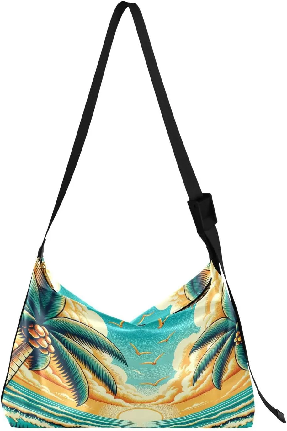 Tropical Ducks Beach Hobo Crossbody Bags for Women Leather Large Shoulder Bag Cross Body Seaside Sunset Trendy Womens Tote Bags Handbag for Travel Shopping