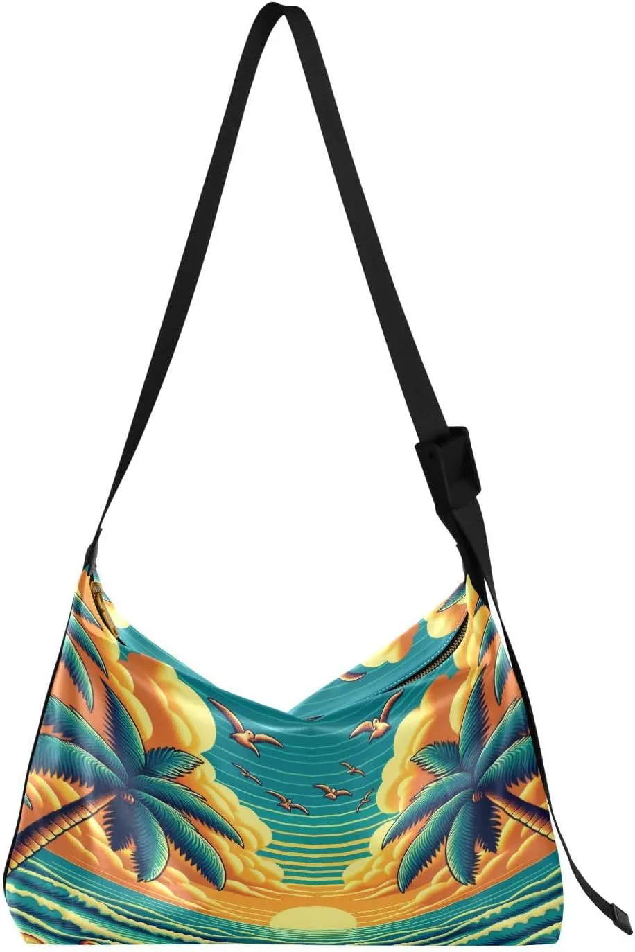 Tropical Ducks Hobo Crossbody Bags for Women Leather Large Shoulder Bag Cross Body Sandy Beach Trendy Womens Tote Bags Handbag for Travel Shopping