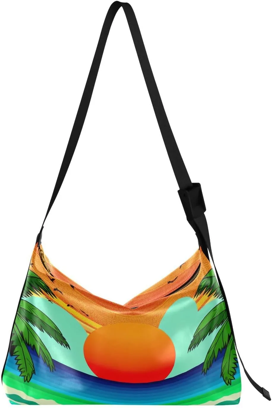 Tropical Ducks Hobo Crossbody Bags for Women Leather Large Shoulder Bag Cross Body Seaside Sunrise Trendy Womens Tote Bags Handbag for Travel Shopping