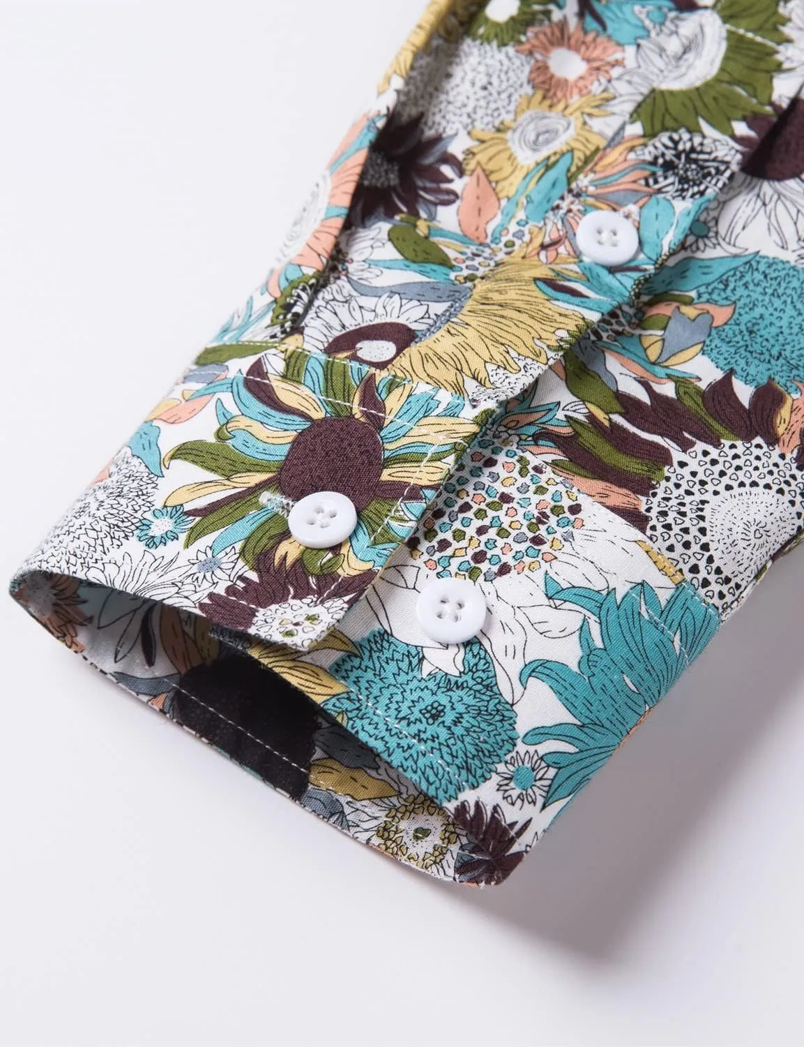TUNEVUSE Men Floral Dress Shirts Long Sleeve Casual Button Down Flower Printed Shirts 100% Cotton