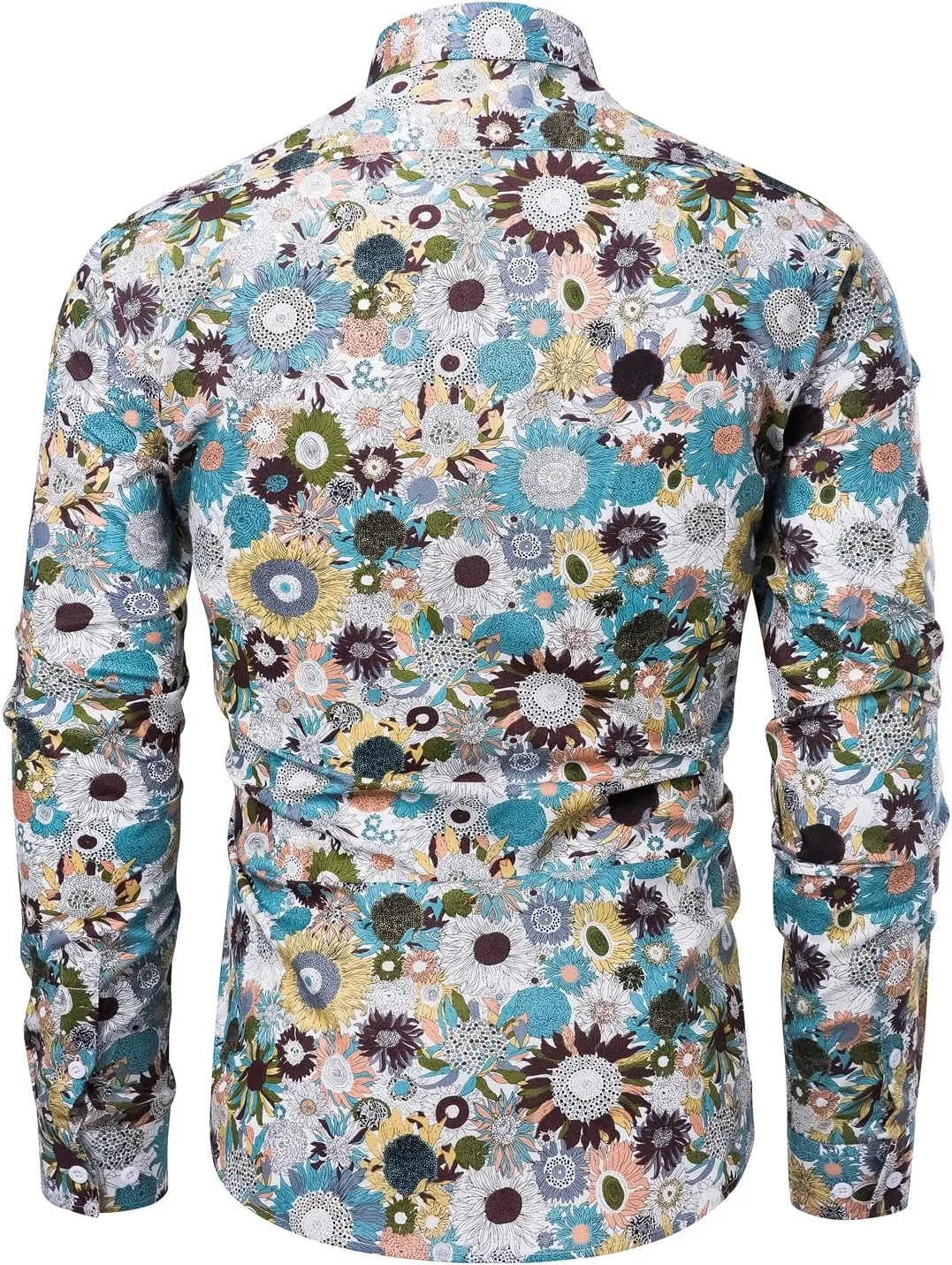 TUNEVUSE Men Floral Dress Shirts Long Sleeve Casual Button Down Flower Printed Shirts 100% Cotton