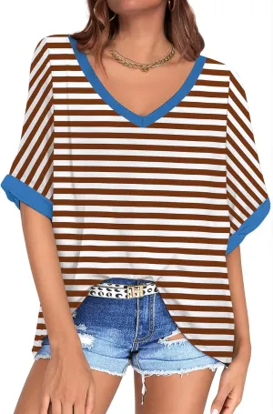 UEU Womens Oversized T-Shirts Summer V Neck Casual Shirts Short Sleeve Workout Tunic Tops