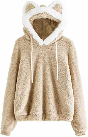 Unisex Hoodies Cat Ear Hooded Sweater Coats Long Sleeve Hoodies Sweatshirt Blouse Pullover Outwear for Women Men