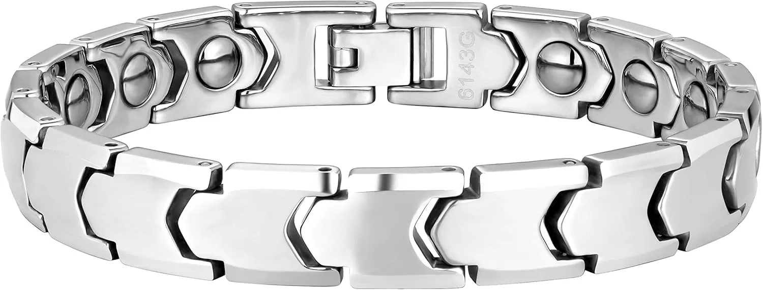 Urban Jewelry Stunning Solid Tungsten Link Bracelet for Men Polished Link, Puzzle, Ceramic Style (Silver, Black, 18K Gold Plated Option)