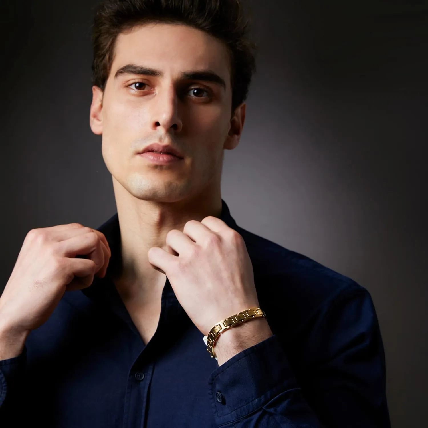 Urban Jewelry Stunning Solid Tungsten Link Bracelet for Men Polished Link, Puzzle, Ceramic Style (Silver, Black, 18K Gold Plated Option)
