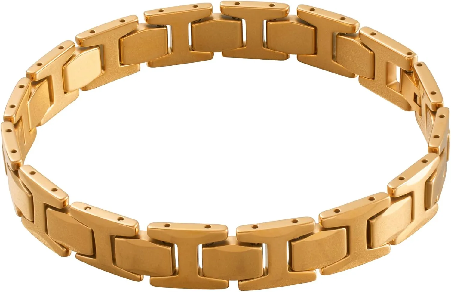 Urban Jewelry Stunning Solid Tungsten Link Bracelet for Men Polished Link, Puzzle, Ceramic Style (Silver, Black, 18K Gold Plated Option)