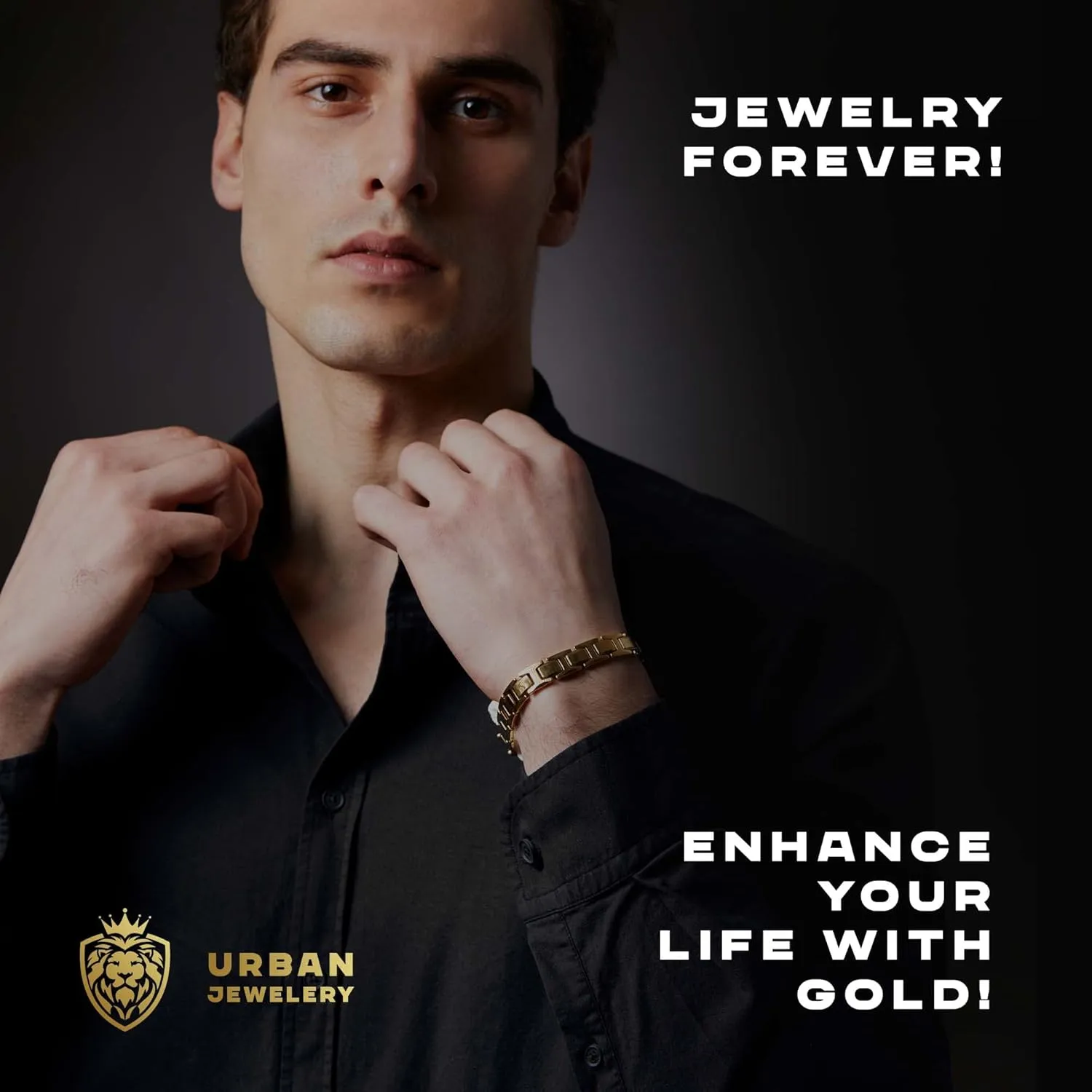 Urban Jewelry Stunning Solid Tungsten Link Bracelet for Men Polished Link, Puzzle, Ceramic Style (Silver, Black, 18K Gold Plated Option)