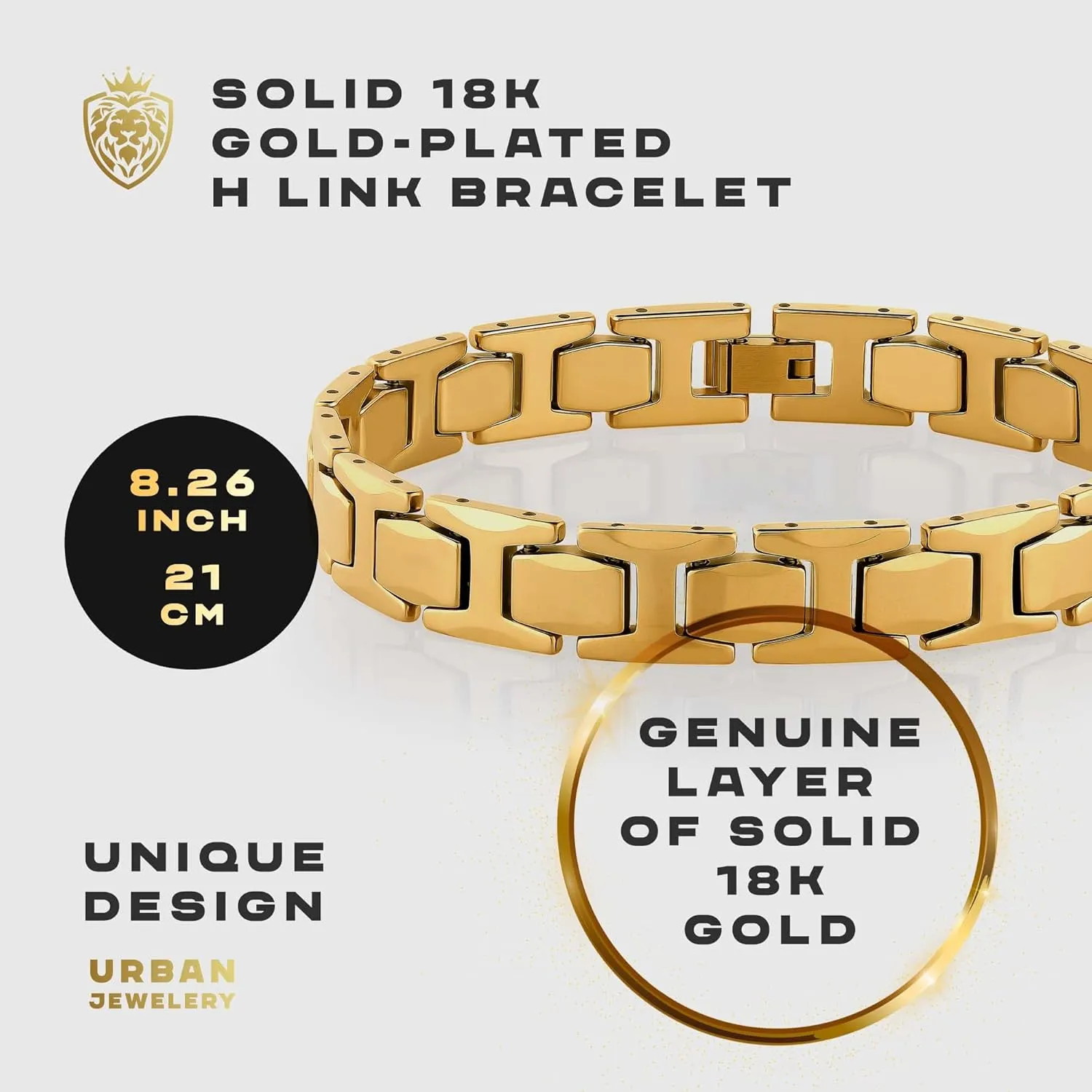 Urban Jewelry Stunning Solid Tungsten Link Bracelet for Men Polished Link, Puzzle, Ceramic Style (Silver, Black, 18K Gold Plated Option)