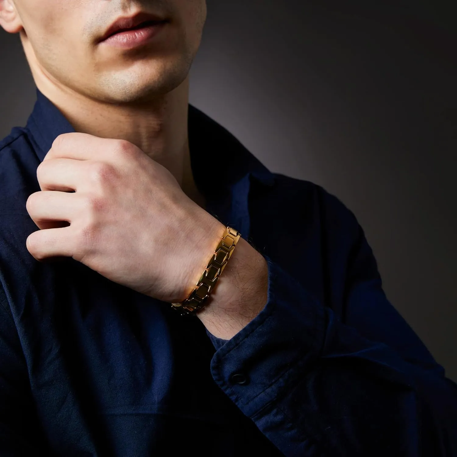 Urban Jewelry Stunning Solid Tungsten Link Bracelet for Men Polished Link, Puzzle, Ceramic Style (Silver, Black, 18K Gold Plated Option)