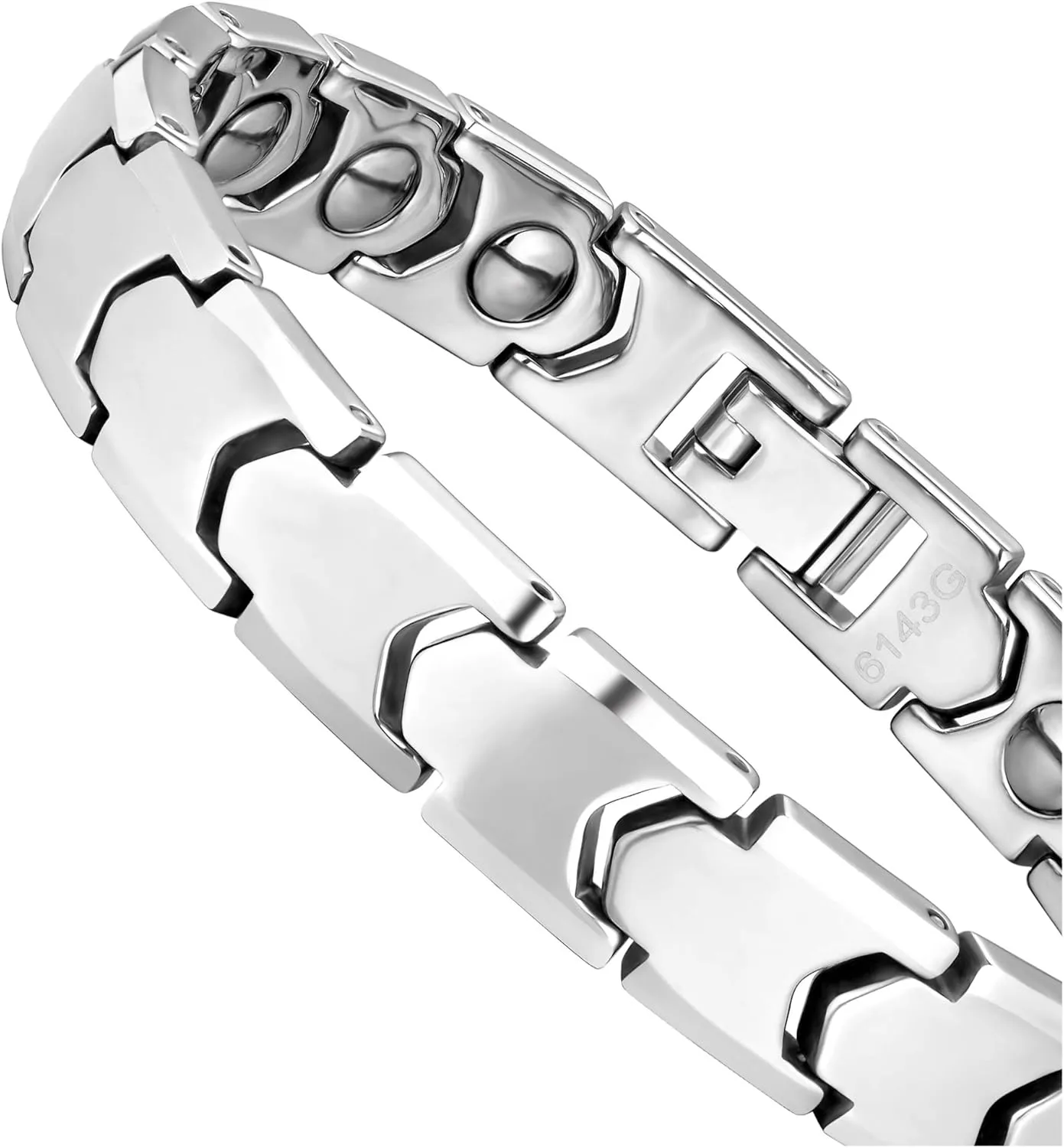 Urban Jewelry Stunning Solid Tungsten Link Bracelet for Men Polished Link, Puzzle, Ceramic Style (Silver, Black, 18K Gold Plated Option)