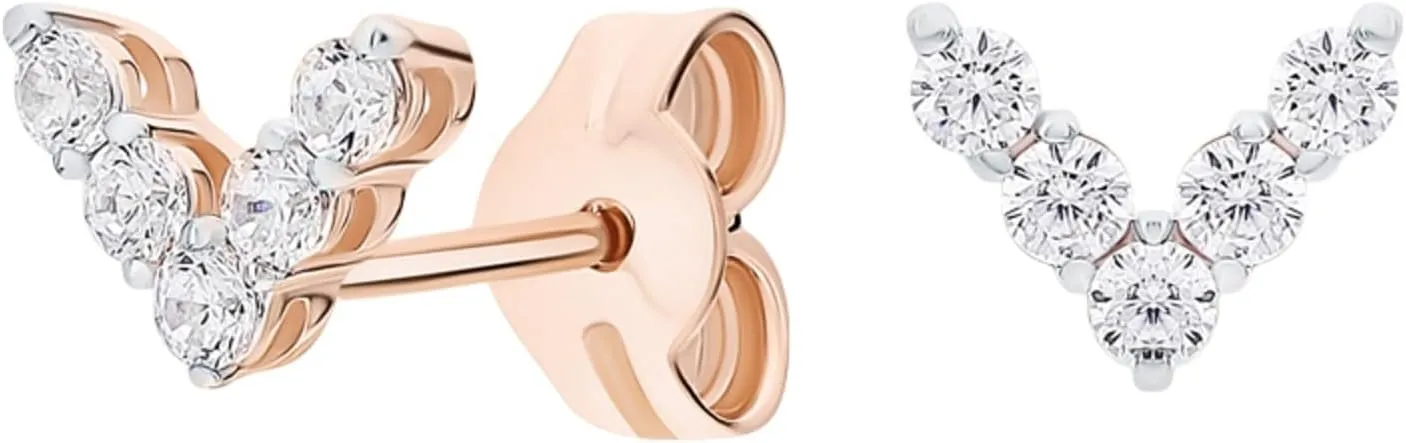 V Letter Diamond (0.50ct) Stud Earring, 14k Gold Tiny V Shaped Stud, Geometric Earring, Cute s Stud Earring, Gift For Her.