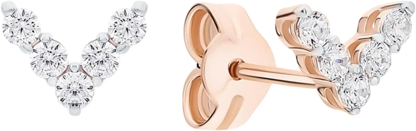 V Letter Diamond (0.50ct) Stud Earring, 14k Gold Tiny V Shaped Stud, Geometric Earring, Cute s Stud Earring, Gift For Her.