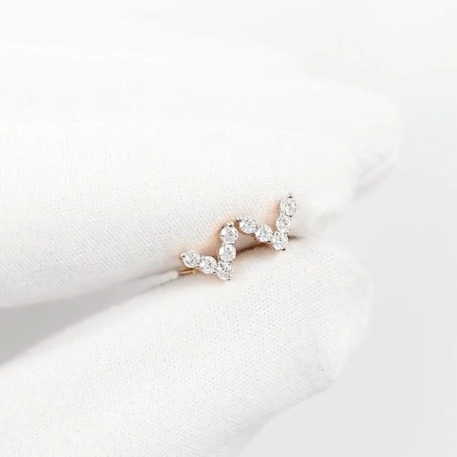 V Letter Diamond (0.50ct) Stud Earring, 14k Gold Tiny V Shaped Stud, Geometric Earring, Cute s Stud Earring, Gift For Her.