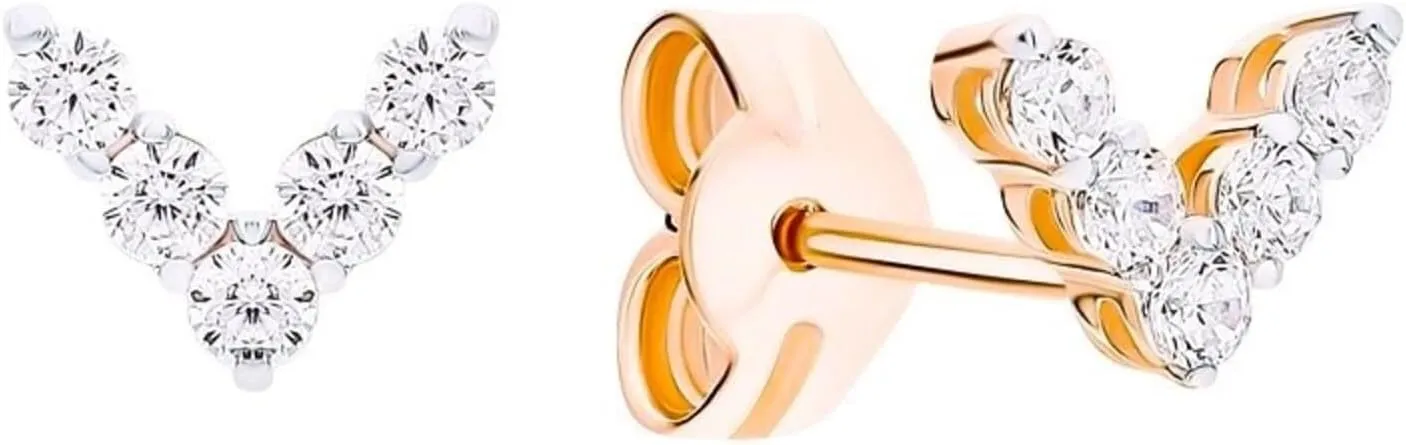 V Letter Diamond (0.50ct) Stud Earring, 14k Gold Tiny V Shaped Stud, Geometric Earring, Cute s Stud Earring, Gift For Her.