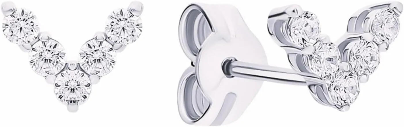 V Letter Diamond (0.50ct) Stud Earring, 14k Gold Tiny V Shaped Stud, Geometric Earring, Cute s Stud Earring, Gift For Her.