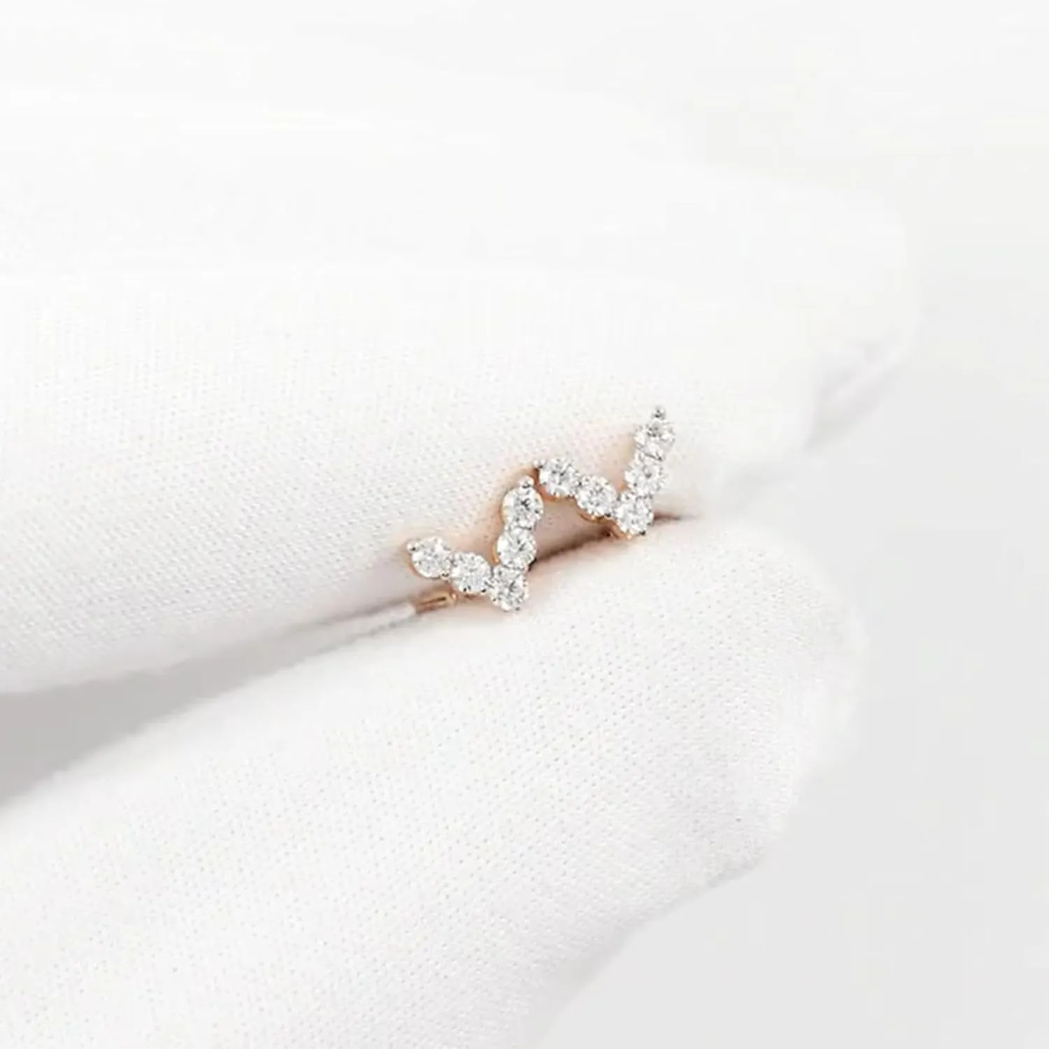 V Letter Diamond (0.50ct) Stud Earring, 14k Gold Tiny V Shaped Stud, Geometric Earring, Cute s Stud Earring, Gift For Her.