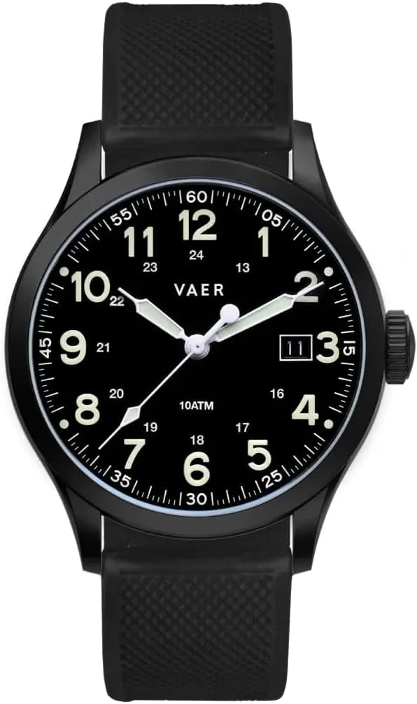Vaer Mens Field Watch, Quartz Movement for Accurate Timing, Scratch Resistant Sapphire Crystal, Locking Screw-Down Crown, Iconic Replica of The A-11 Military Watch for Men of WW2 - Gift Set for Men