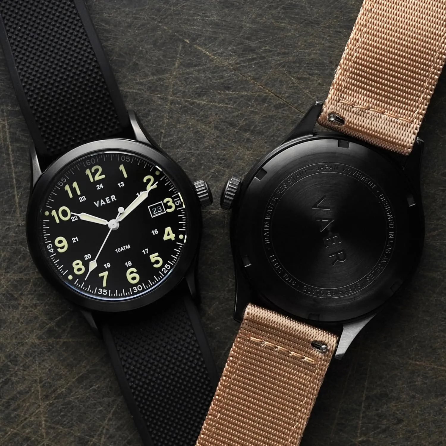 Vaer Mens Field Watch, Quartz Movement for Accurate Timing, Scratch Resistant Sapphire Crystal, Locking Screw-Down Crown, Iconic Replica of The A-11 Military Watch for Men of WW2 - Gift Set for Men