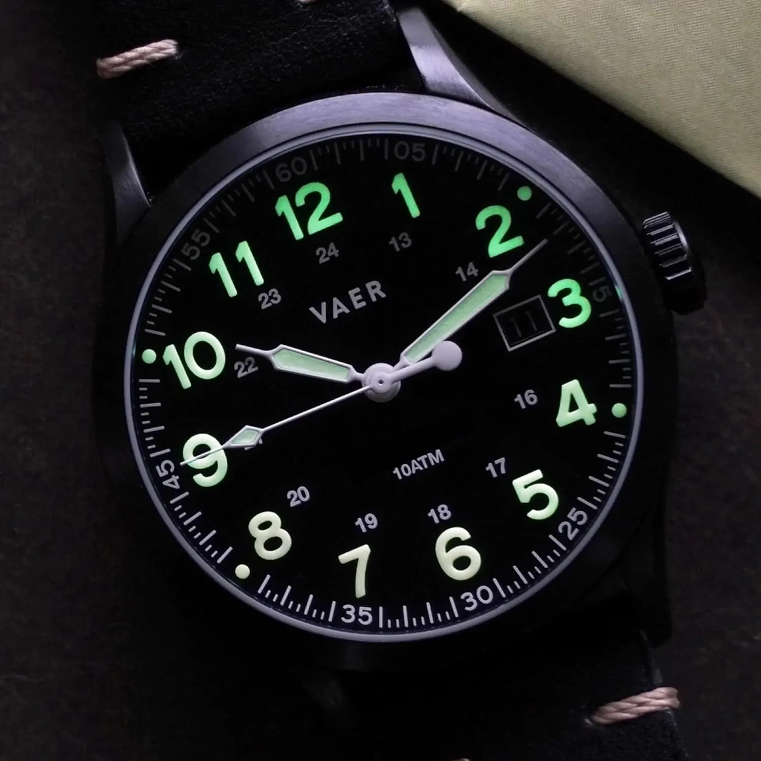 Vaer Mens Field Watch, Quartz Movement for Accurate Timing, Scratch Resistant Sapphire Crystal, Locking Screw-Down Crown, Iconic Replica of The A-11 Military Watch for Men of WW2 - Gift Set for Men