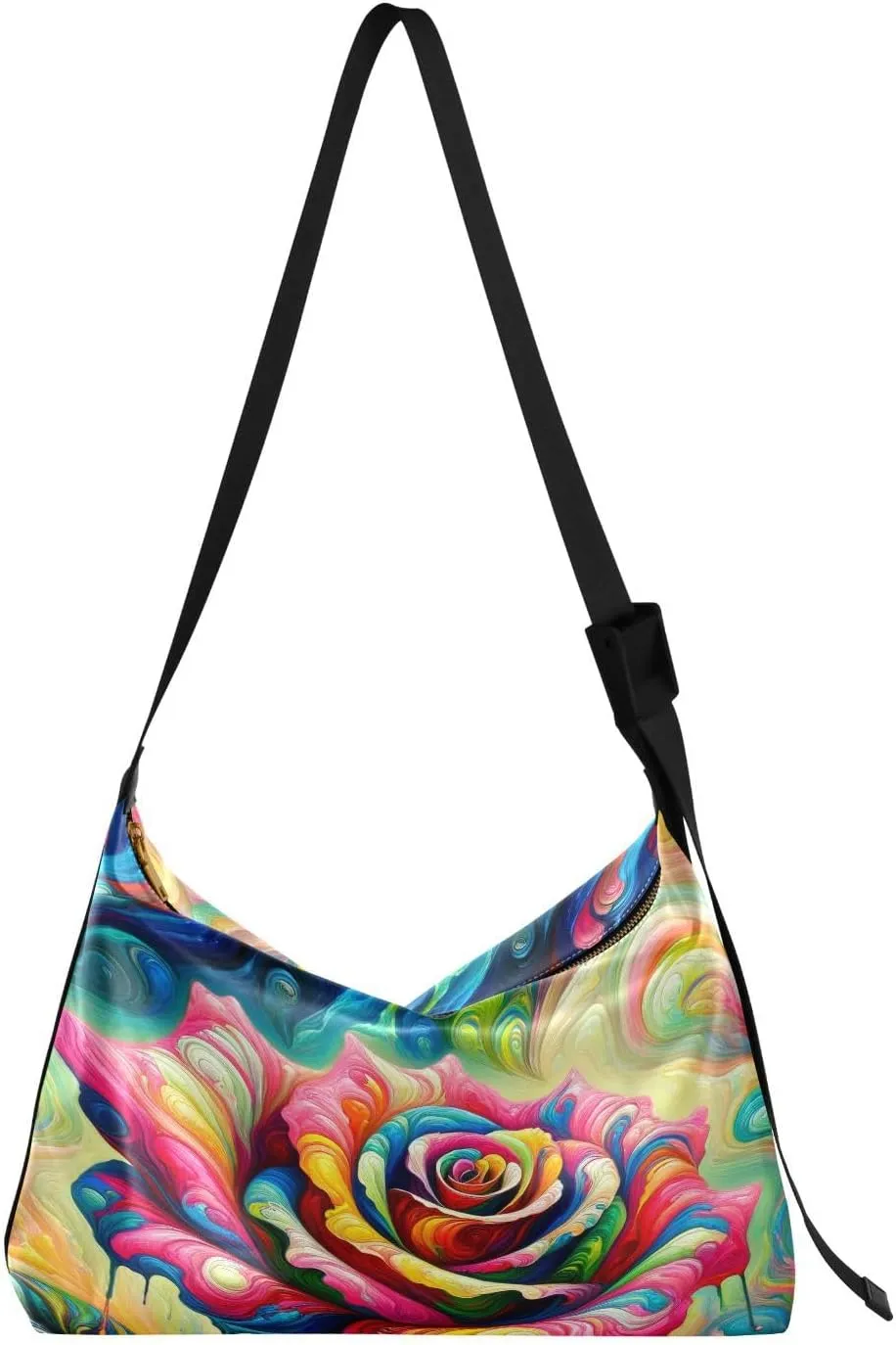 Valentines Day Rainbow Rose Hobo Crossbody Bags for Women Leather Large Shoulder Bag Cross Body Multicoloured Trendy Womens Tote Bags Handbag for Travel Shopping