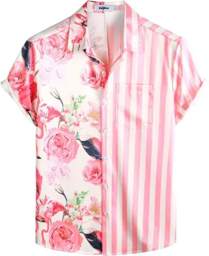 VATPAVE Mens Hawaiian Flamingo Shirts Casual Tropical Short Sleeve Button Down Shirt Summer Beach Shirts