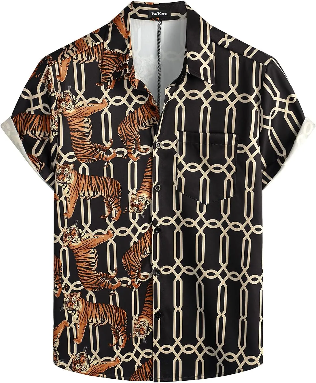 VATPAVE Mens Hawaiian Flamingo Shirts Casual Tropical Short Sleeve Button Down Shirt Summer Beach Shirts