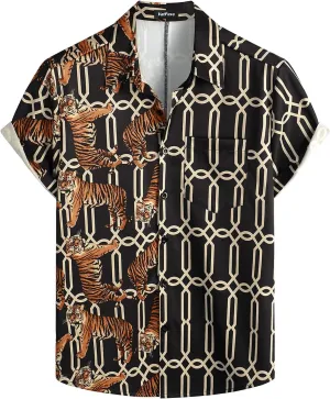 VATPAVE Mens Hawaiian Flamingo Shirts Casual Tropical Short Sleeve Button Down Shirt Summer Beach Shirts