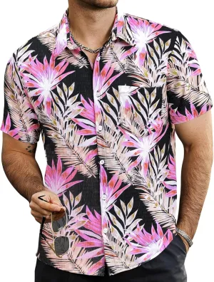 VATPAVE Mens Summer Striped Shirts Button Down Short Sleeve Vintage Beach Hawaiian Shirts with Pocket