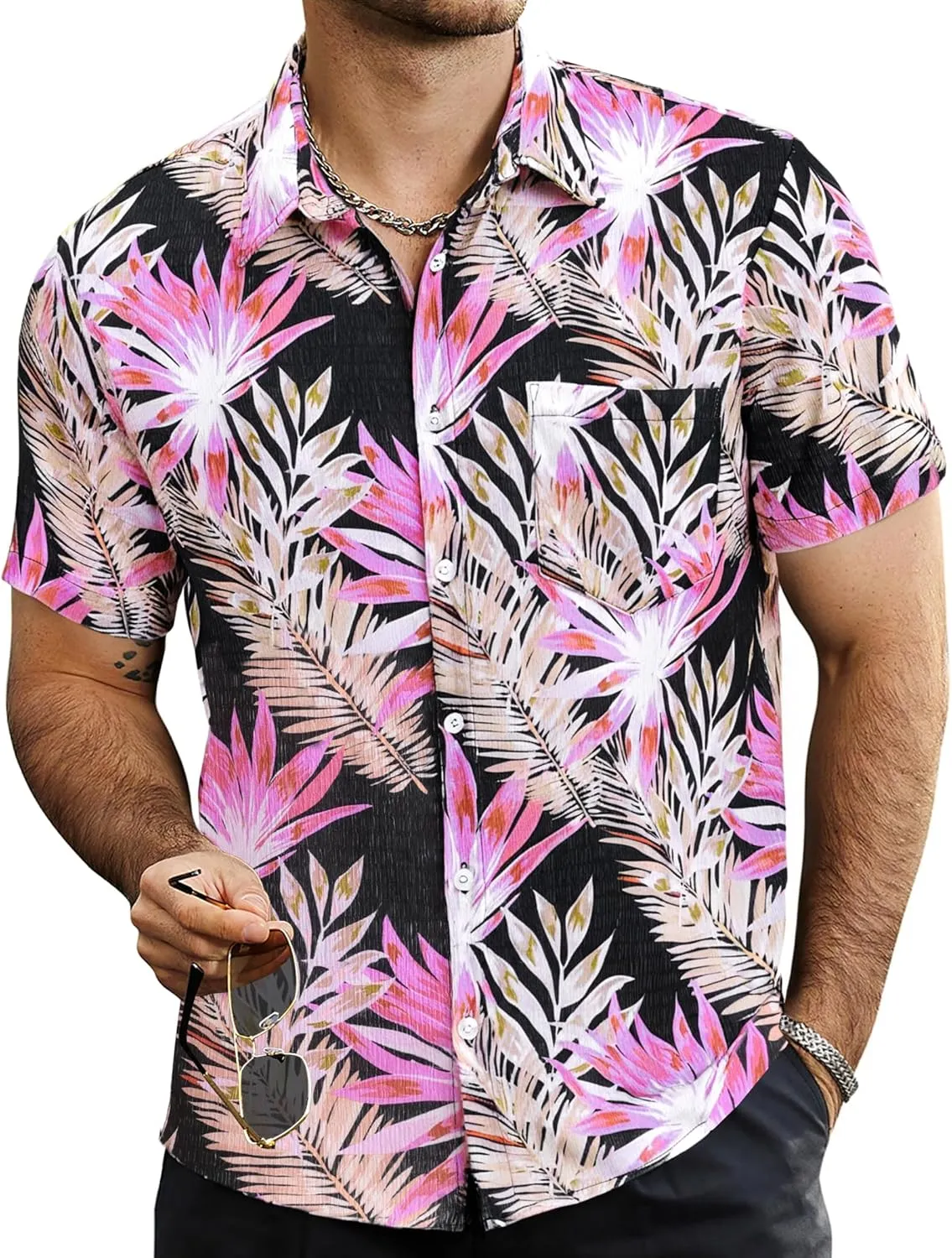 VATPAVE Mens Summer Striped Shirts Button Down Short Sleeve Vintage Beach Hawaiian Shirts with Pocket