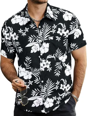 VATPAVE Mens Summer Striped Shirts Button Down Short Sleeve Vintage Beach Hawaiian Shirts with Pocket