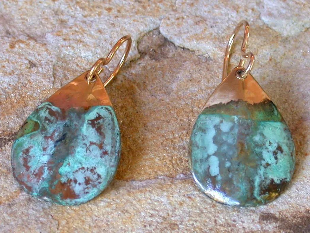 Verdigris Patina Solid Brass Small Textured Sculptural Teardrop Young Collectors Dangle Earrings