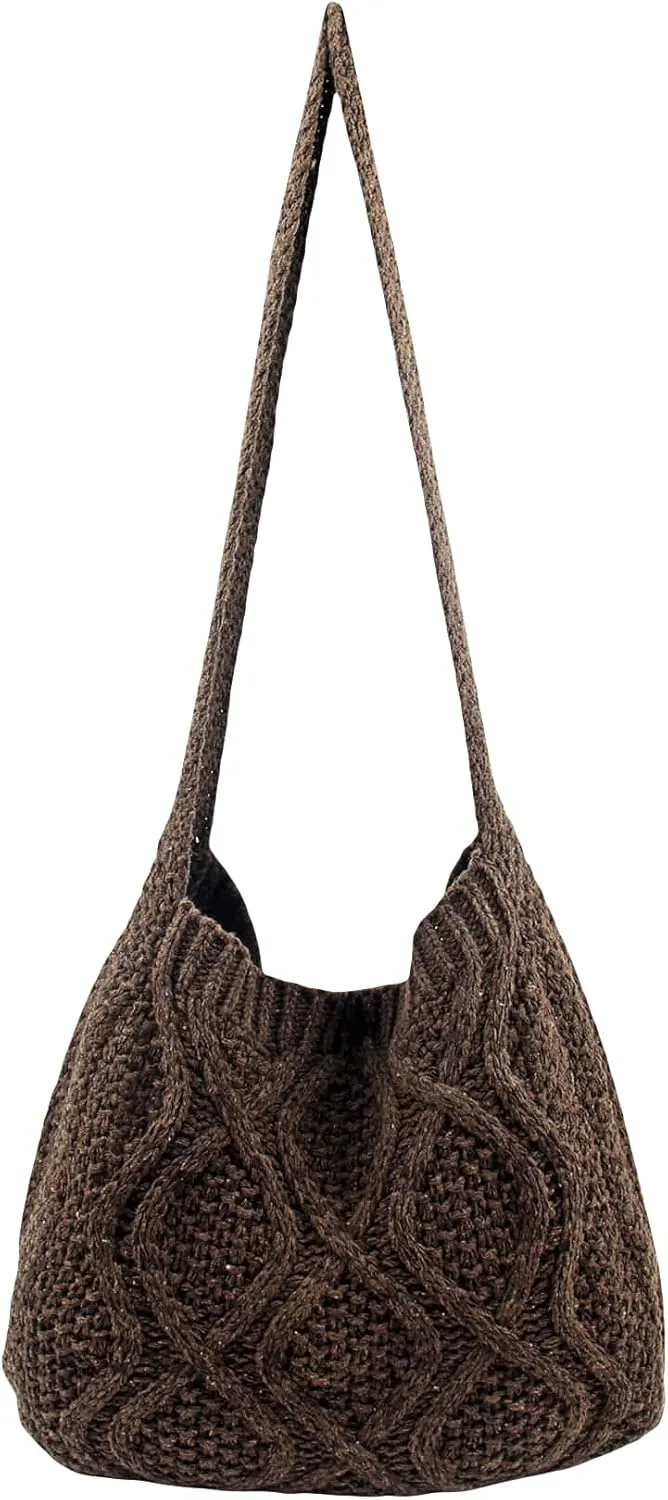 Verdusa Women's Crochet Shoulder HandBags Hobo Knitted Tote Bag Shopping Bags