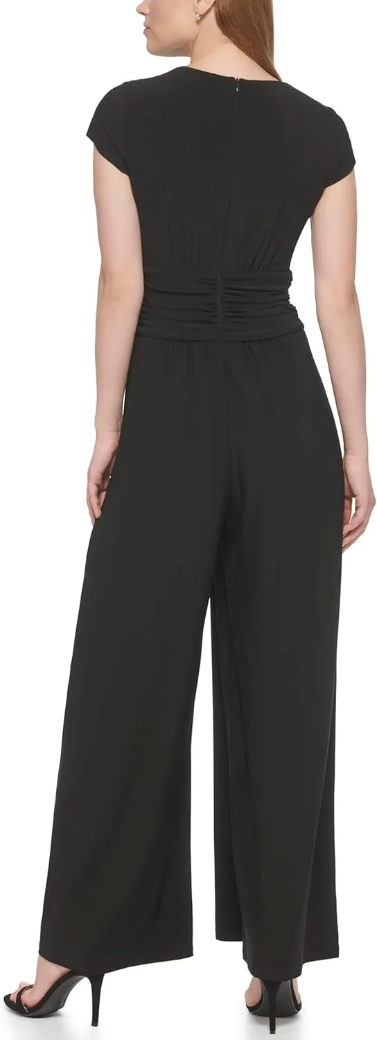 Vince Camuto womens Short Sleeve V-neck Twist Front Summer Jumpsuit