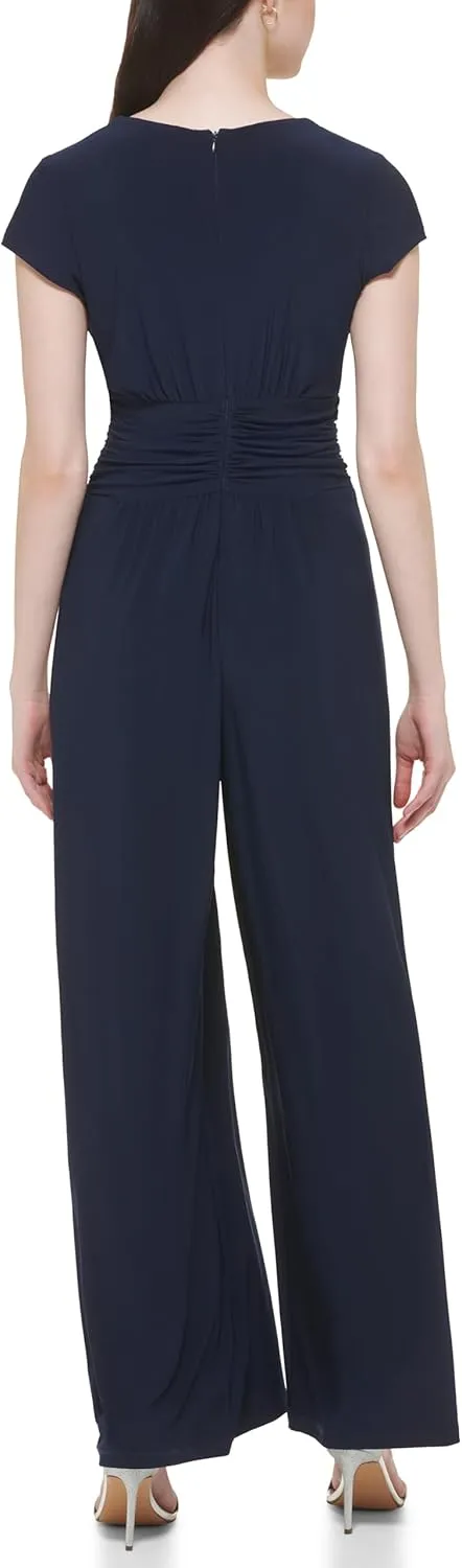 Vince Camuto womens Short Sleeve V-neck Twist Front Summer Jumpsuit