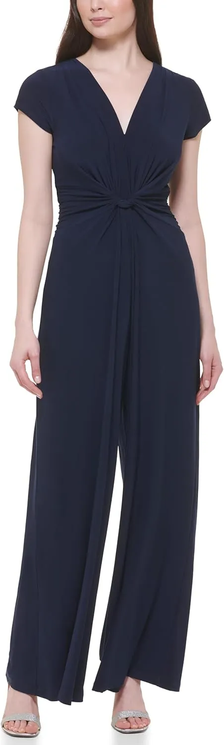Vince Camuto womens Short Sleeve V-neck Twist Front Summer Jumpsuit